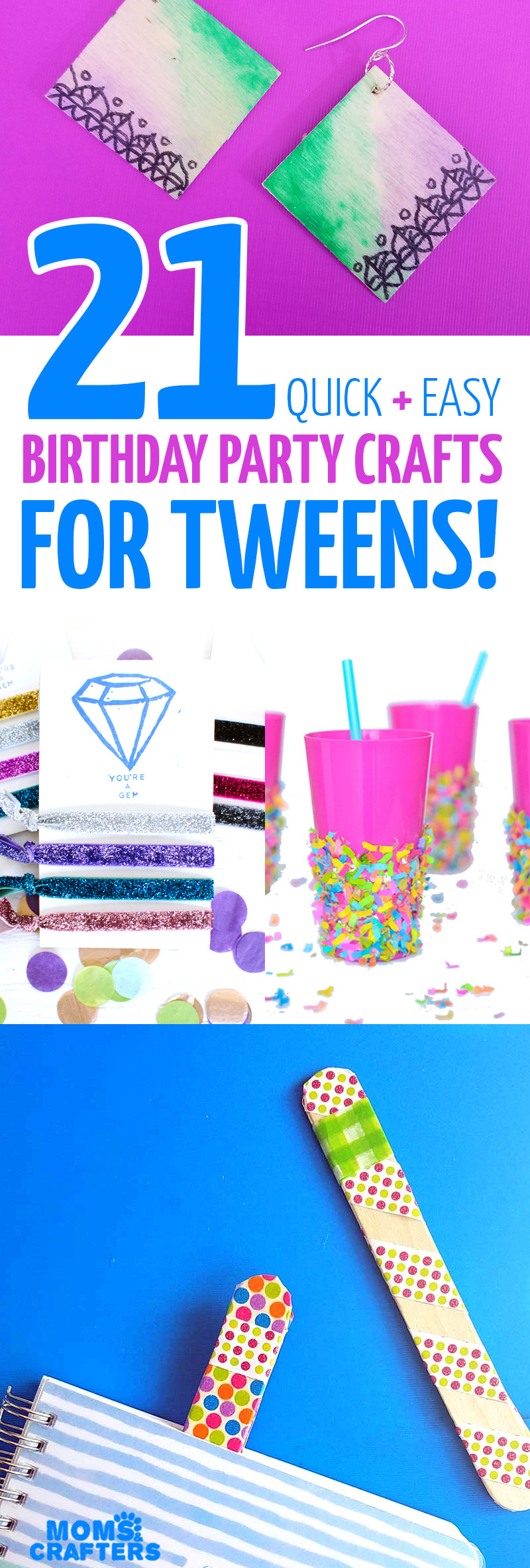 These cool and easy DIY ideas are the perfect birthday party crafts for tweens and teens! They include really easy craft ideas for big kids that are quick and easy and perfect for a birthday party, bat mitzvah, or quinceanera. #crafts #teencrafts #tween