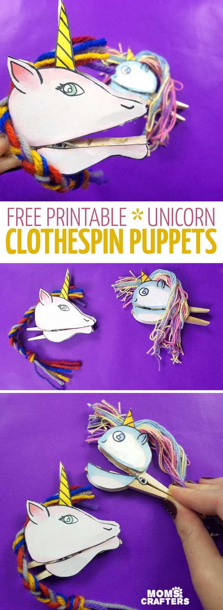 Clothespin Puppets Unicorns! (Free Template) * Moms and Crafters