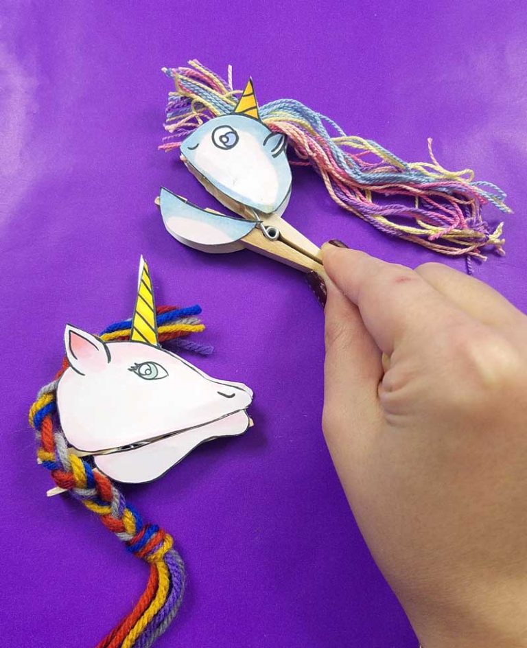 clothespin puppets unicorns free template moms and