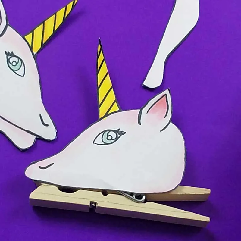 Unicorn clothespin puppets - free printable - step 3