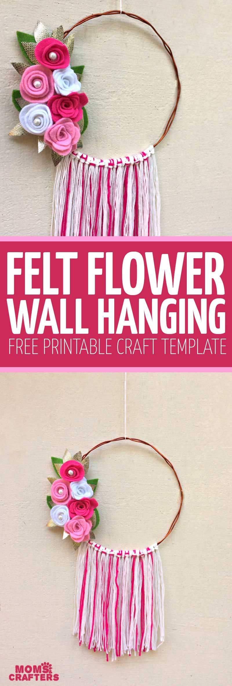 Make this beautiful DIY felt flower wreath or wall hanging for Spring - it's a super cool Spring craft for tweens and teens - and grown-ups too! This floral Spring and Summer home decor comes with a free printable template to make your own felt flowers #springdecor #teencrafts #flowers