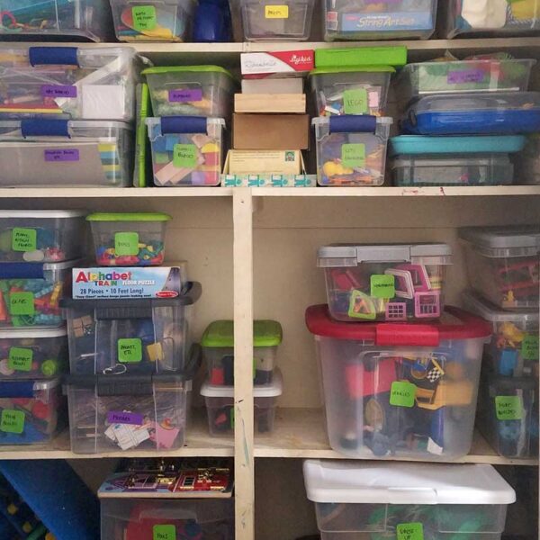 This is what my playroom organization looked like after I finished up the toy closet