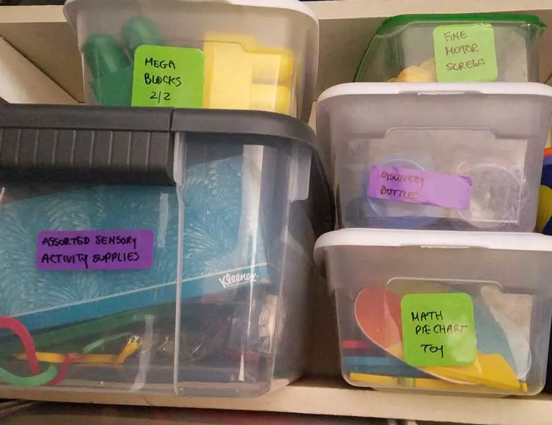 Toy organization includes lots of sensory activities and large sets.