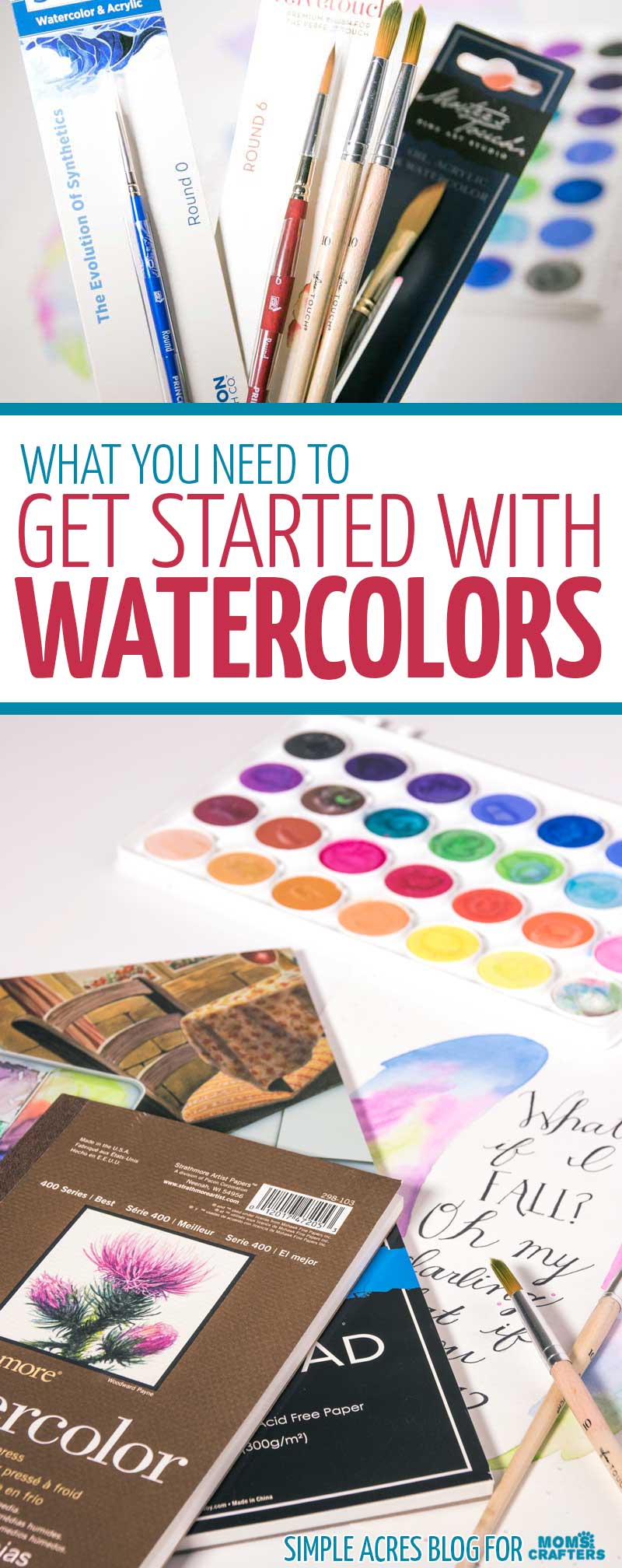 Get started watercolor painting with these best watercolor materials and watercolor painting supplies! If you're trying to learn how to paint with watercolour paints this is for you! #watercolor #brushlettering #momsandcrafters