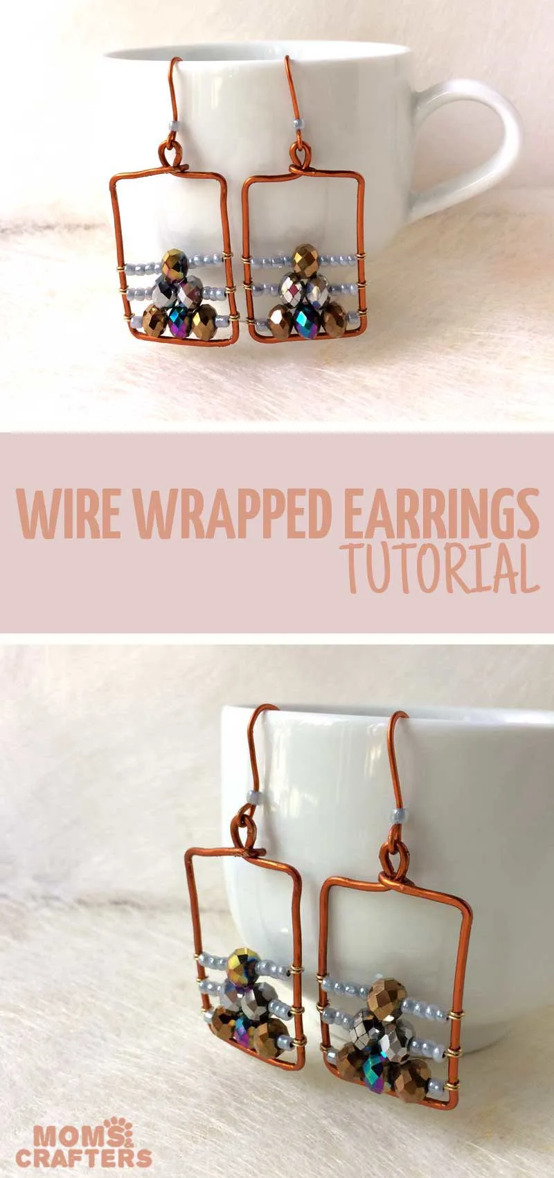 Beautiful, classy wire wrapped earrings tutoiral for beginners (or experts...) These cool DIY earrings ideas are easy and a touch of Bohemian too. The simple pattern with stones and beads are easy to learn how to make. #diyjewelry #earrings #momsandcrafters