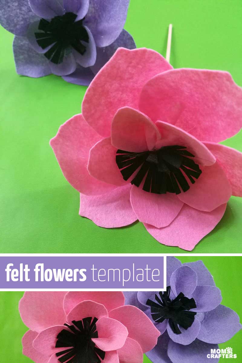 Make your own felt flowers with this beautiful and simple animone flower template! Makes a wonderful Spring craft for teens and tweens and a great easy flower making craft. #momsandcrafters #feltflowers #spring
