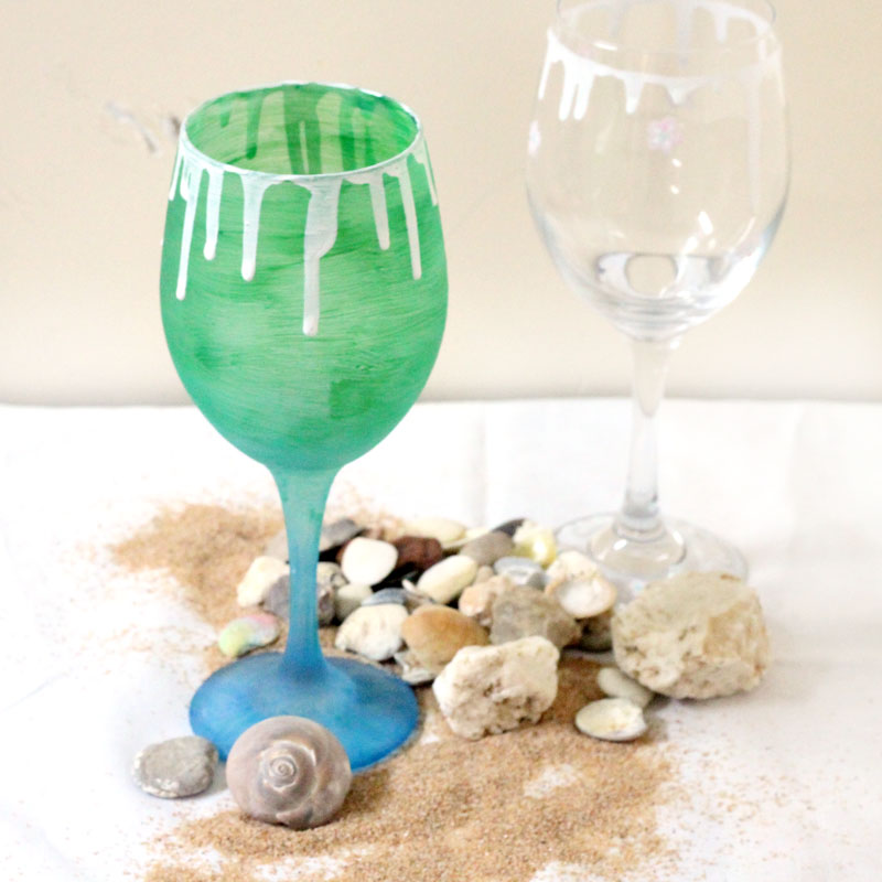 Easy and Inexpensive DIY Beach Inspired Frosted Wine Glasses