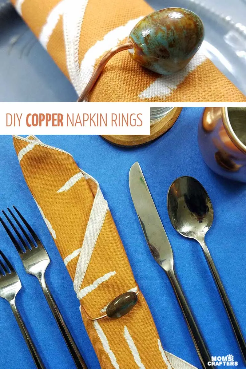 Create your own DIY napkin rings using copper wire and porcelain beads! You'll love this modern tablescape - click for more! #tablescape #diy #momsandcrafters