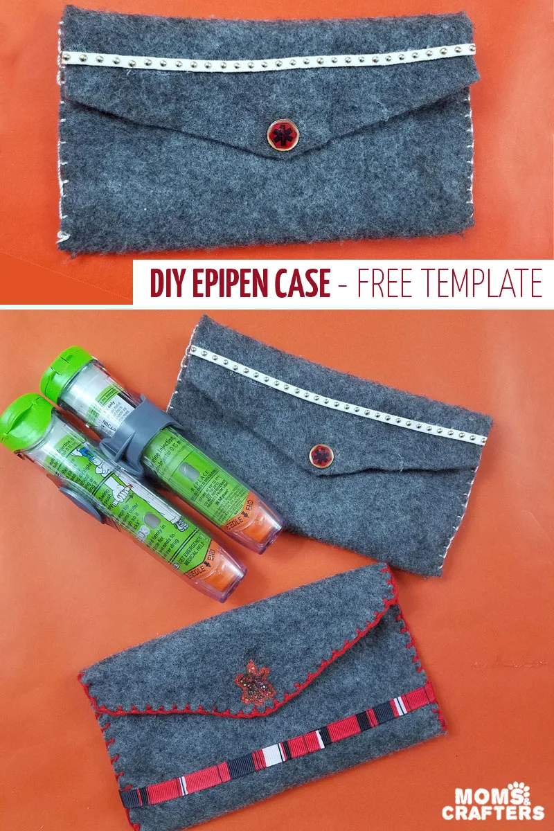 Create an epipen case using this free printable craft template / sewing pattern and some felt! This is perfect for food allergy moms to keep epinephrine handy! #allergy #diy #momsandcrafters