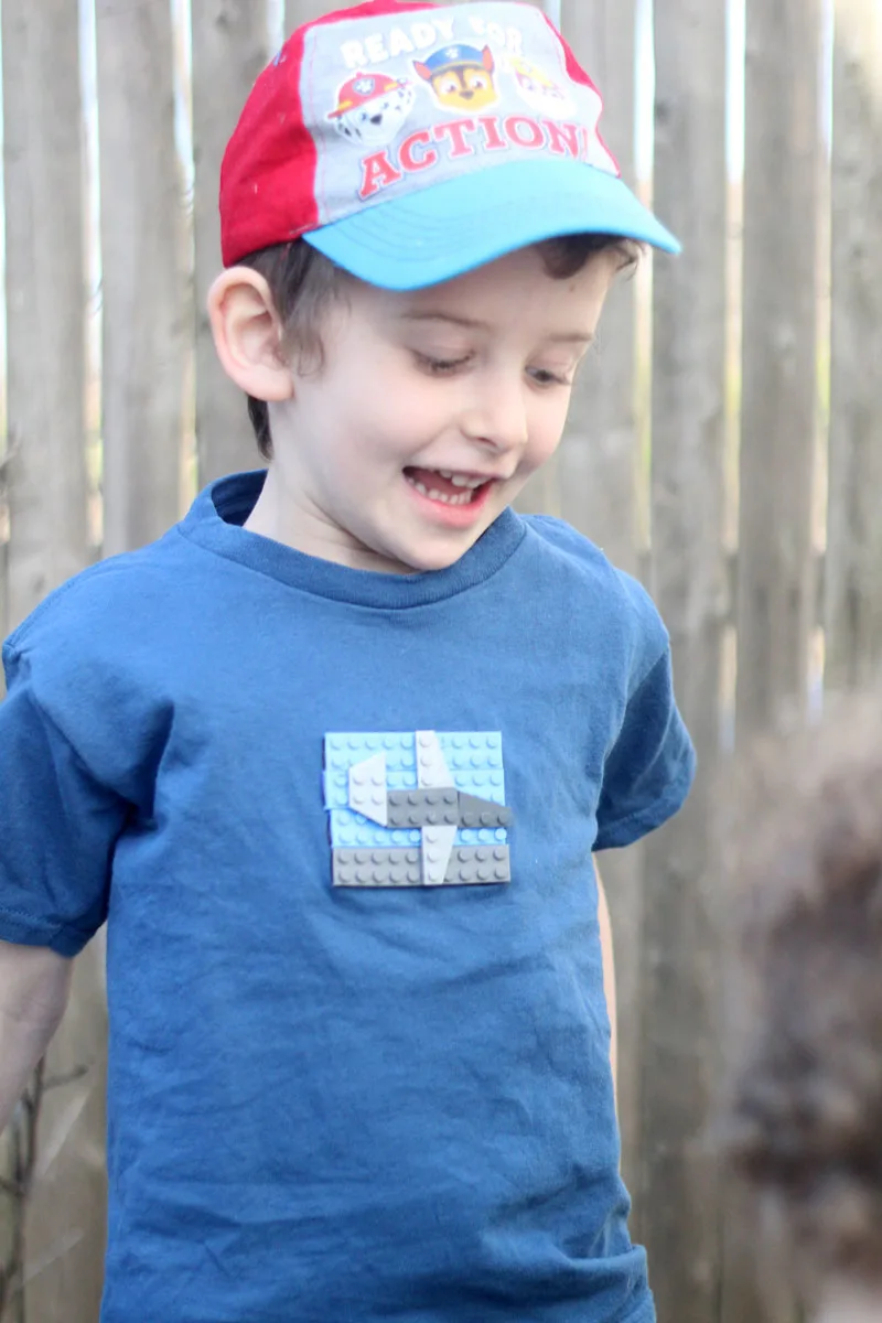 This craft uses brick tapes and real LEGO bricks to make a DIY LEGOs t-shirt for boys or girls.