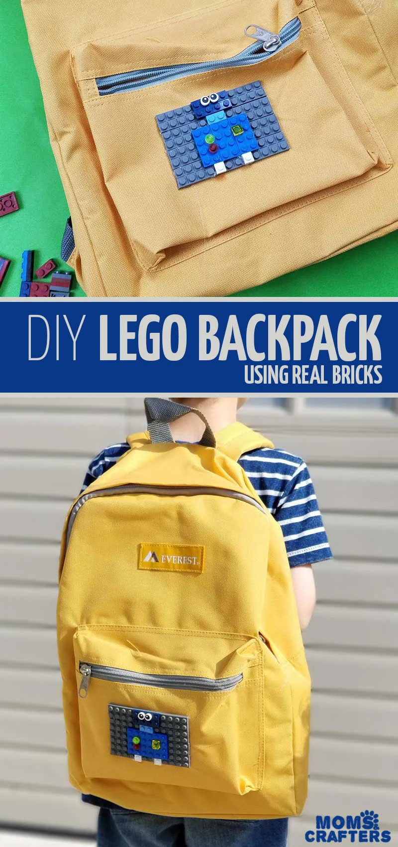 Click to learn how to make your own DIY LEGO backpack with this adorable back to school craft for kids, teens, and tweens! This awesome DIY project for boys and girls is a fun backpack craft to make your own book bag for school #backtoschool #lego #crafts