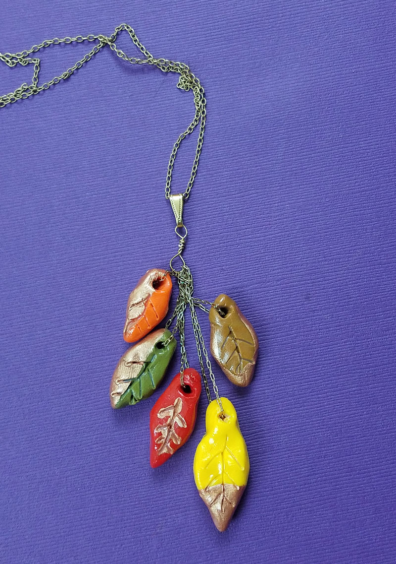 clay leaf necklace, 12 1/2 inches :