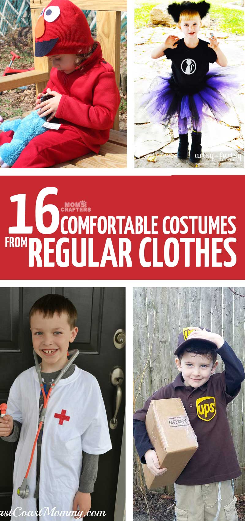 Use your kids' real clothing to make these fun Halloween costumes! These easy costumes with normal clothes include ideas for boys and girls too.