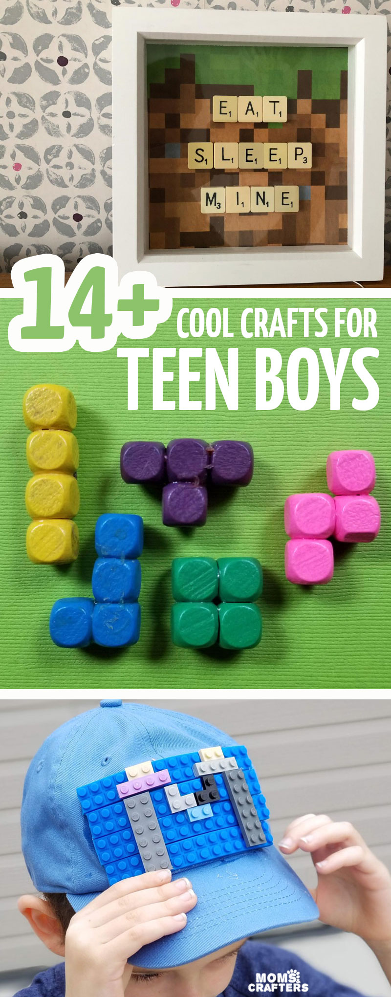 Click for 14+ amazingly cool crafts for teen boys - including LEGO and minecraft themes, superhero crafts, and more cool ideas for get-togethers and camps!