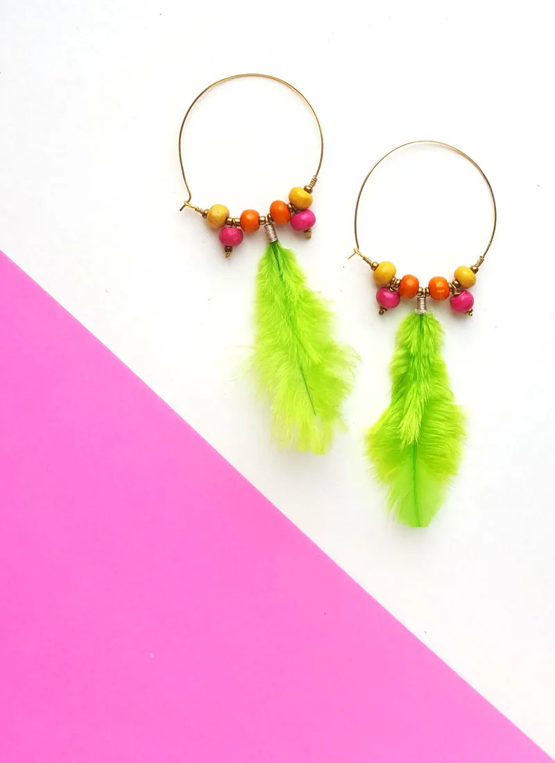 Jewelry Making for Kids feather earrings DIY