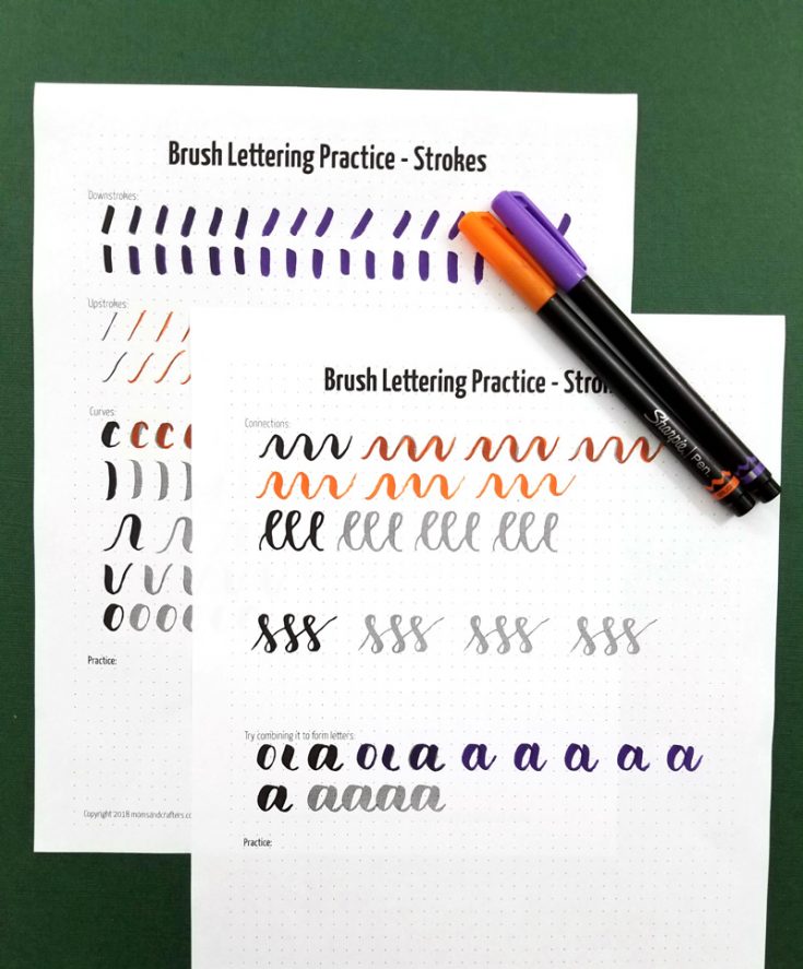 Free Printable Brush Lettering Practice Sheets Strokes Moms And Crafters Free Printable Brush Lettering Practice Sheets Strokes Moms And Crafters