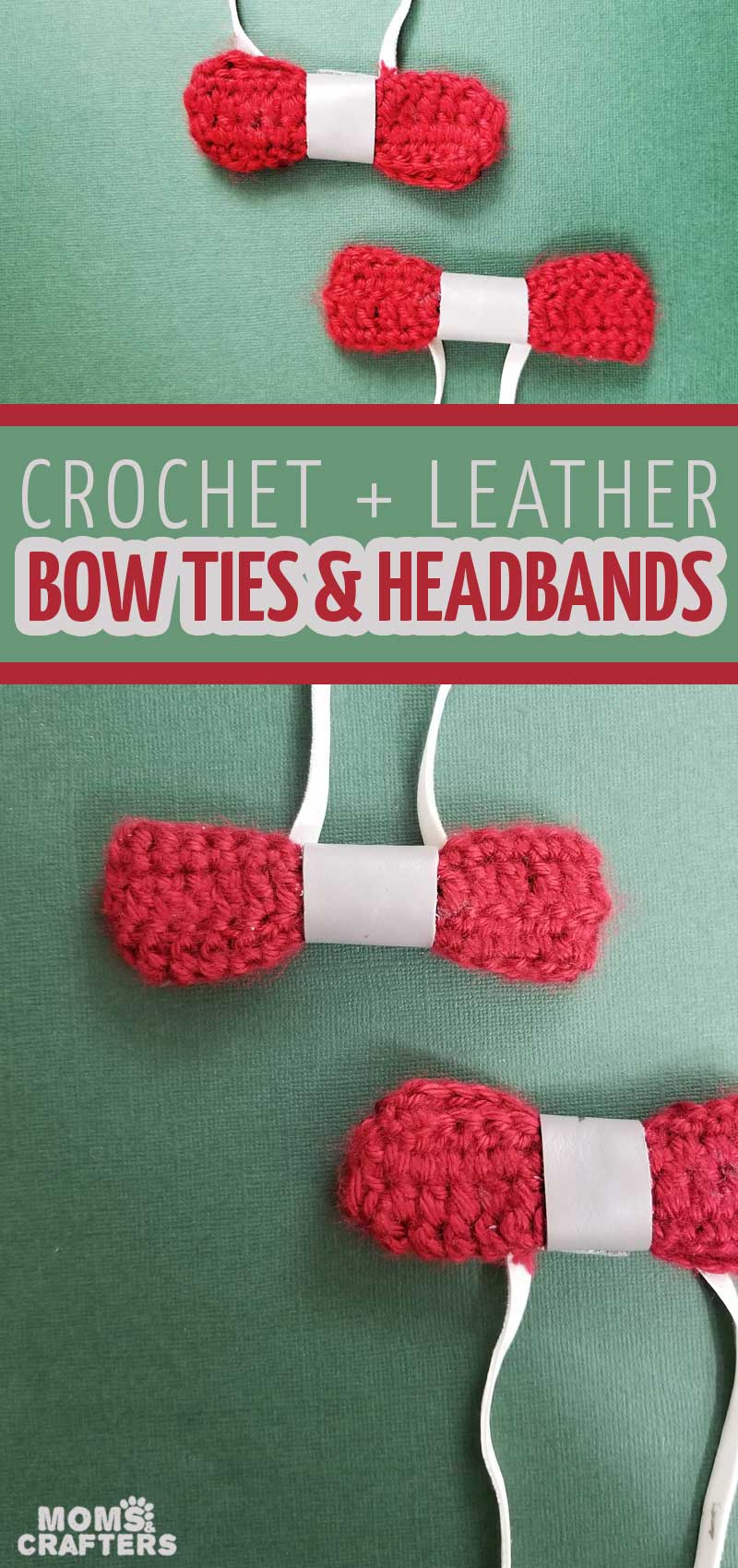 Click to learn how to crochet a bow and make your own DIY no sew bow ties and headbands! This super easy crochet project is perfect for beginners and doesn't even require a pattern to make it!