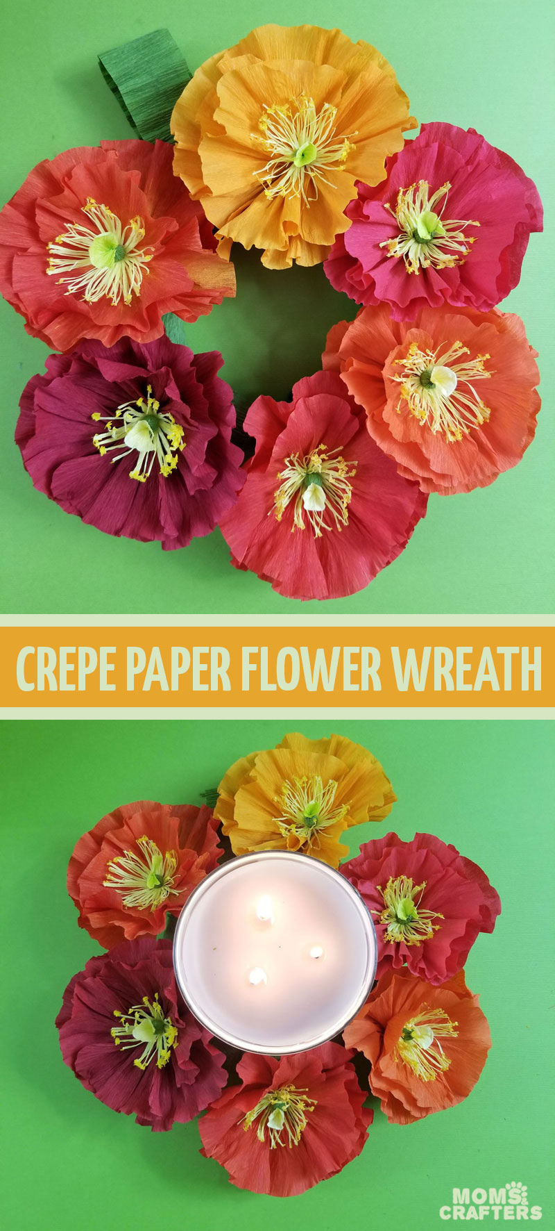 Click to learn how to make your own crepe paper flower wreath and Autumn table decor perfect for Thanksgiving!