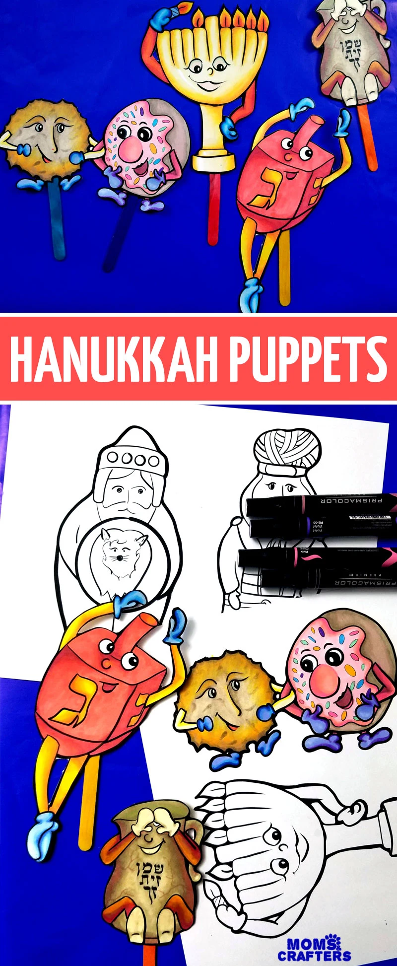 Grab n print these fun, animated Hanukkah puppets - an easy chanukah coloring pages set and activity for kids! This Hannukah paper craft is so much fun for the whole family.
