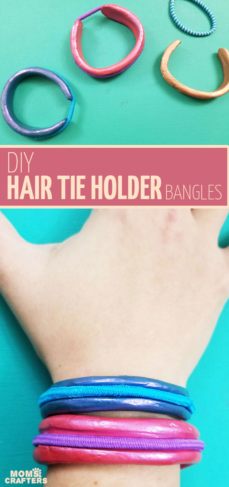 Craft your own hair tie bracelets DIY! These cool ponytail holder bangles are made out of polymer clay and are fun ideas for beginners and teens. You will love this simple jewelry making tutorial for big kids and adults. 