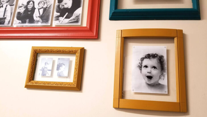 Modern Family Room Gallery Wall from old frames