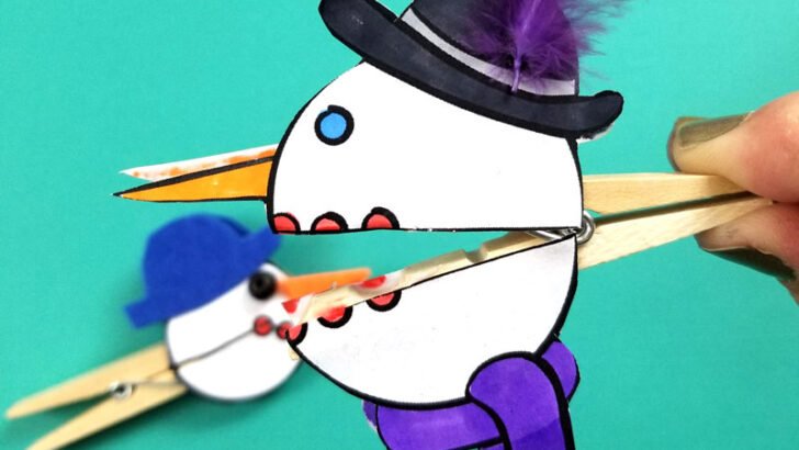 Snowman Puppets with Clothespin – free template!