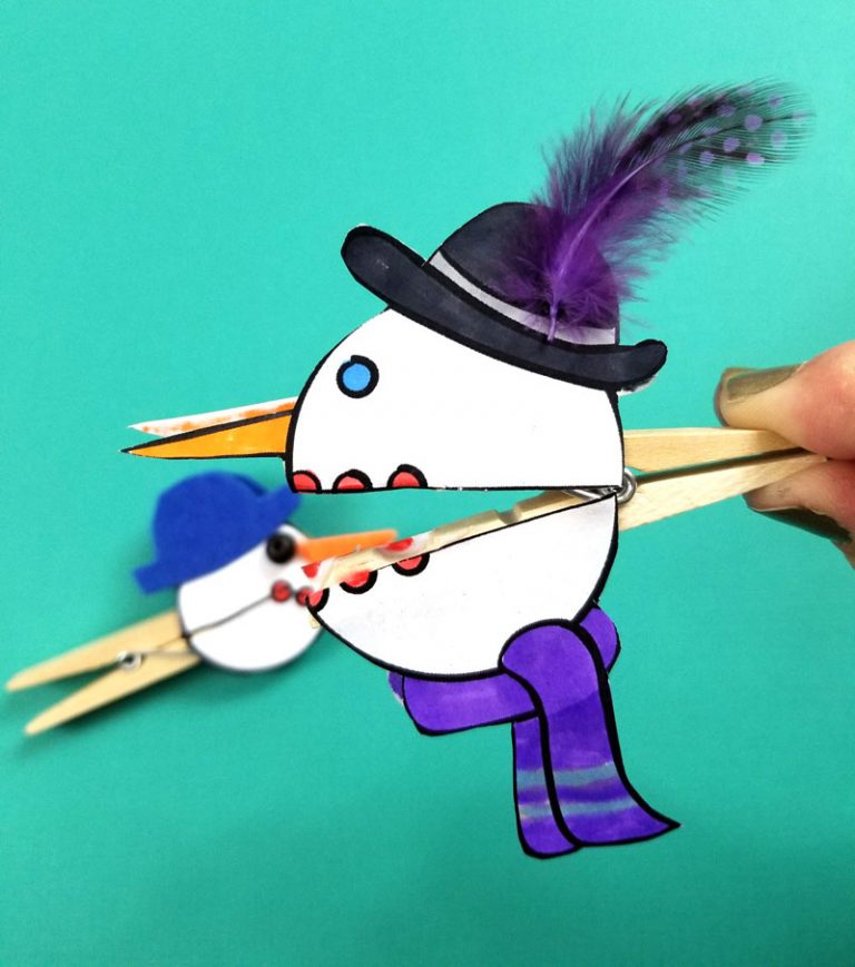 Snowman Puppets with Clothespin – free template!