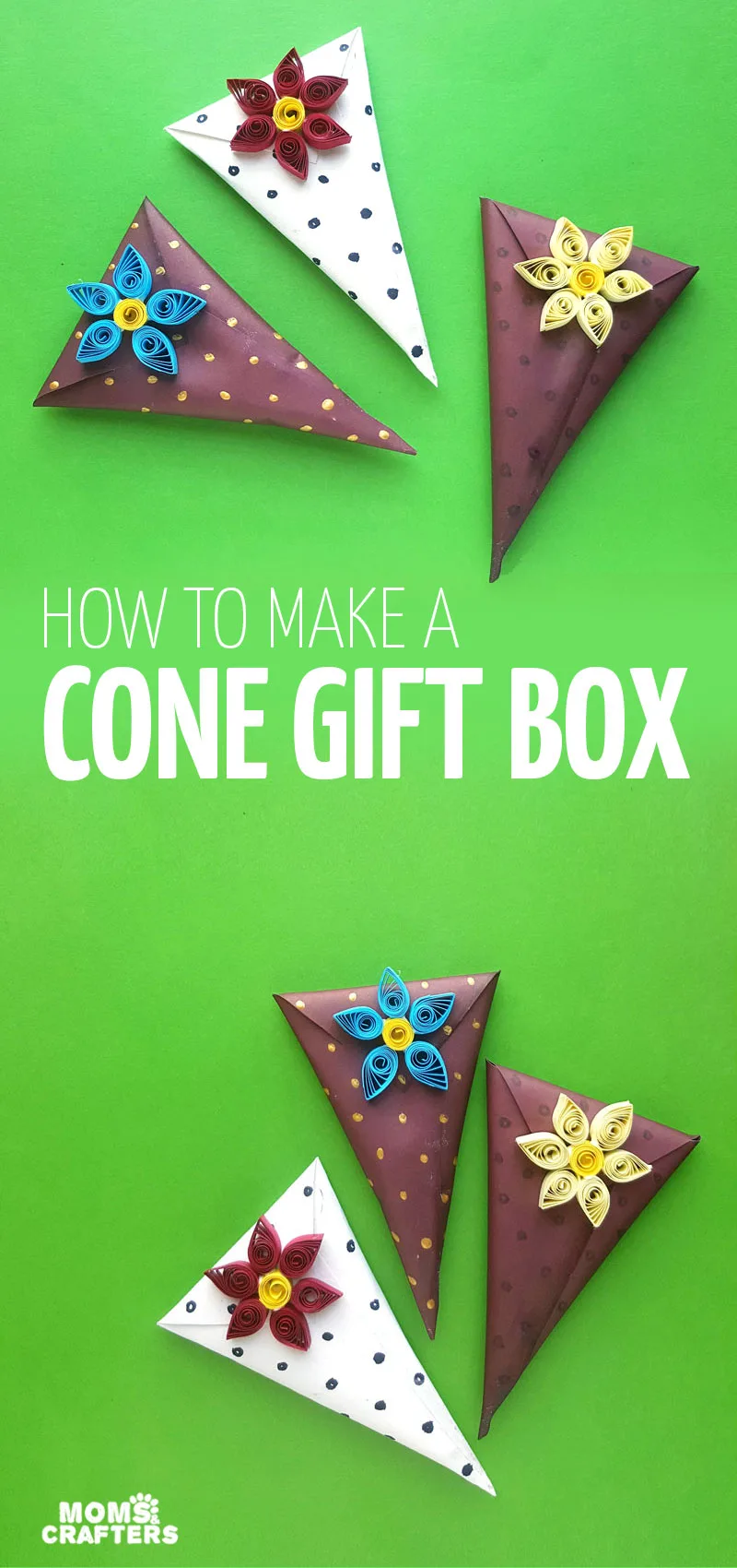 Click for an easy tutorial to make a DIY cone gift box - a fun DIY gift wrapping tutorial perfect for Valentine's Day chocolate, or for Christmas or any holiday. 