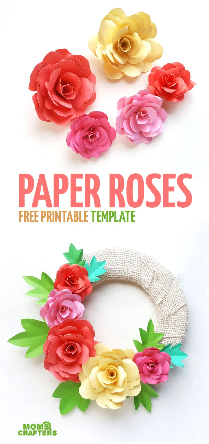 Click to learn how to make your own DIY paper roses and turn them into a beautiful Spring Wreath for Easter - or not! this fun DIY paper flower template is perfect for beginners and teens 