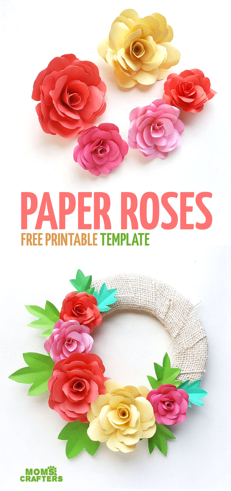 Click to learn how to make your own DIY paper roses and turn them into a beautiful Spring Wreath for Easter - or not! this fun DIY paper flower template is perfect for beginners and teens