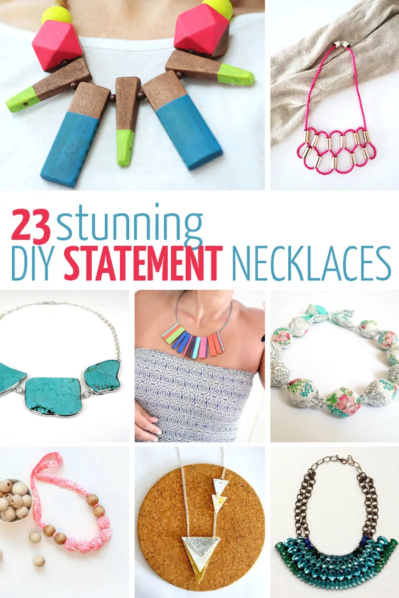 Make these 23 pretty DIY statement necklace ideas - fashion forward easy ideas from fabric, upcycled jewelry, crystal and rhinestones, clay, chain, boho style, and many other cheap and unique materials. 