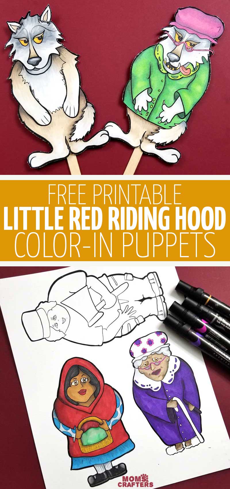 Click to download free printable little red riding hood puppets coloring pages - a fun literacy and dramatic playl activity for kids! This fun book inspired craft is perfect for teaching kids about stranger danger.