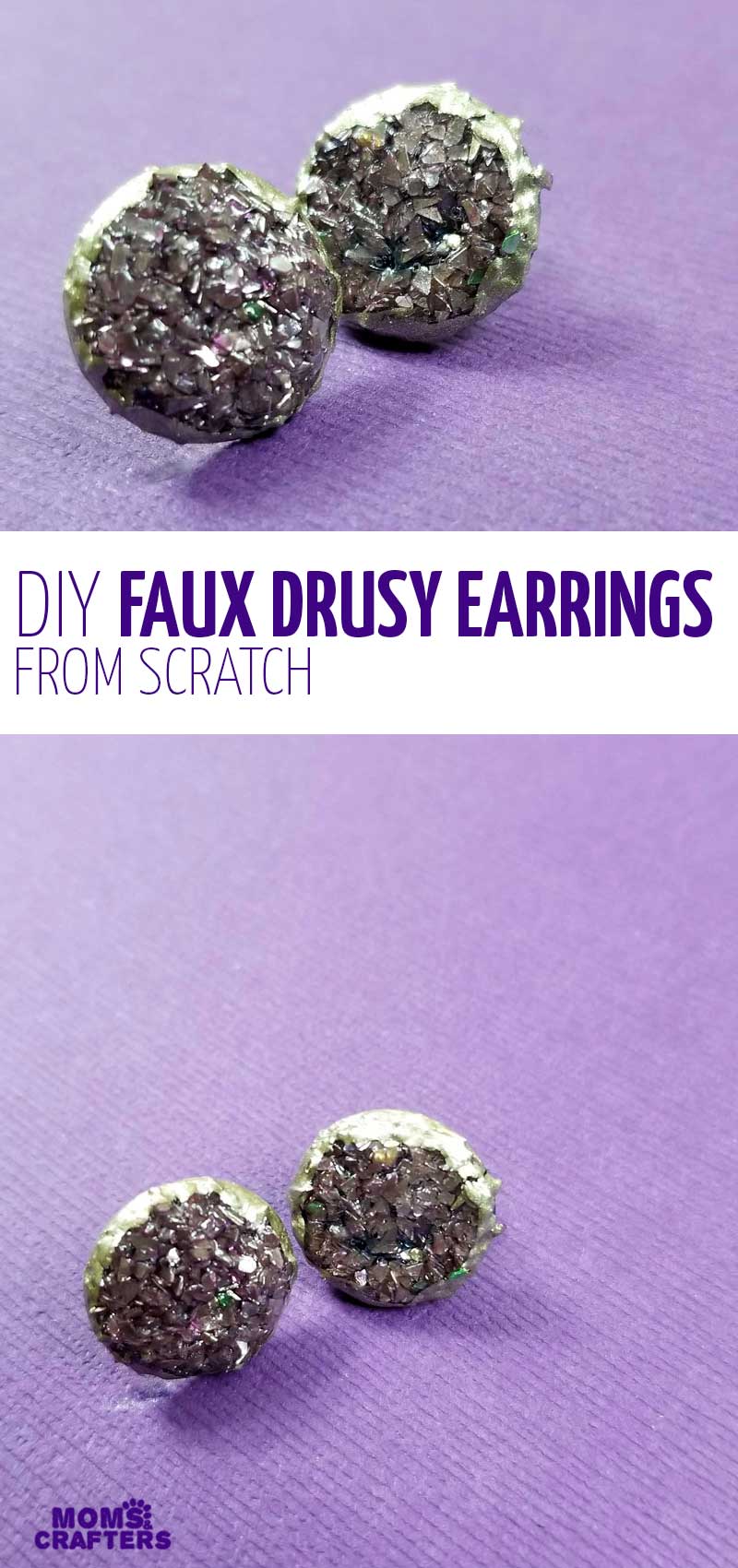 Click to learn how to make this gorgeous druzy earrings DIY using glass glitter! These look so real but they re such an easy jewelry making project for beginners and a cool craft for teens tweens and kids. 