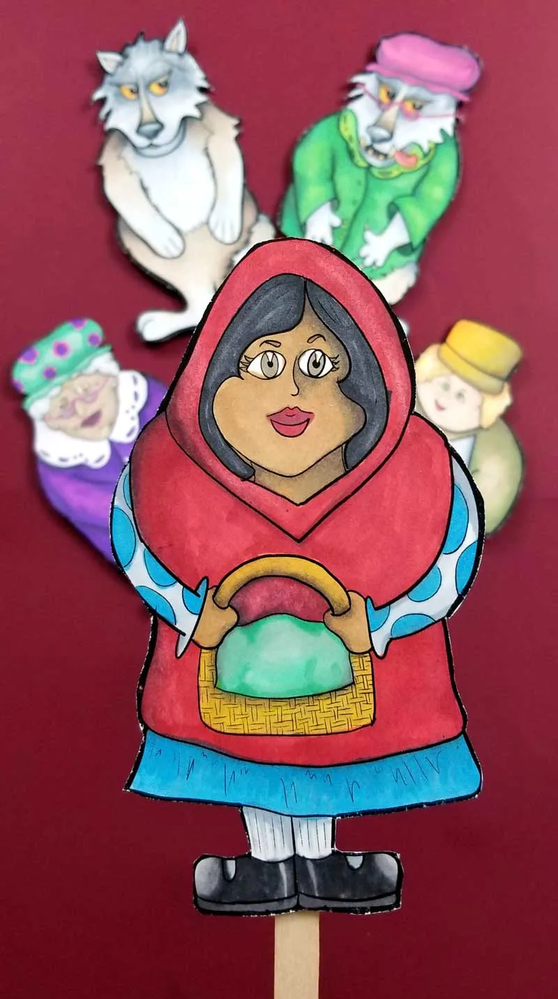 LIttle Red Riding Hood Puppets - printable coloring pages and paper toys for kids