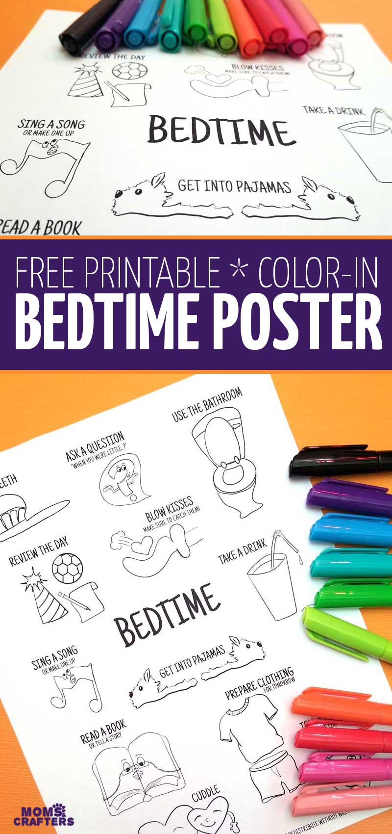 Click to be taken to your download of a free printable bedtime routine poster - a fun routine chart turned wall art for kids bedrooms with a sweet doodle design! Youc an get this coloring page poster for free.