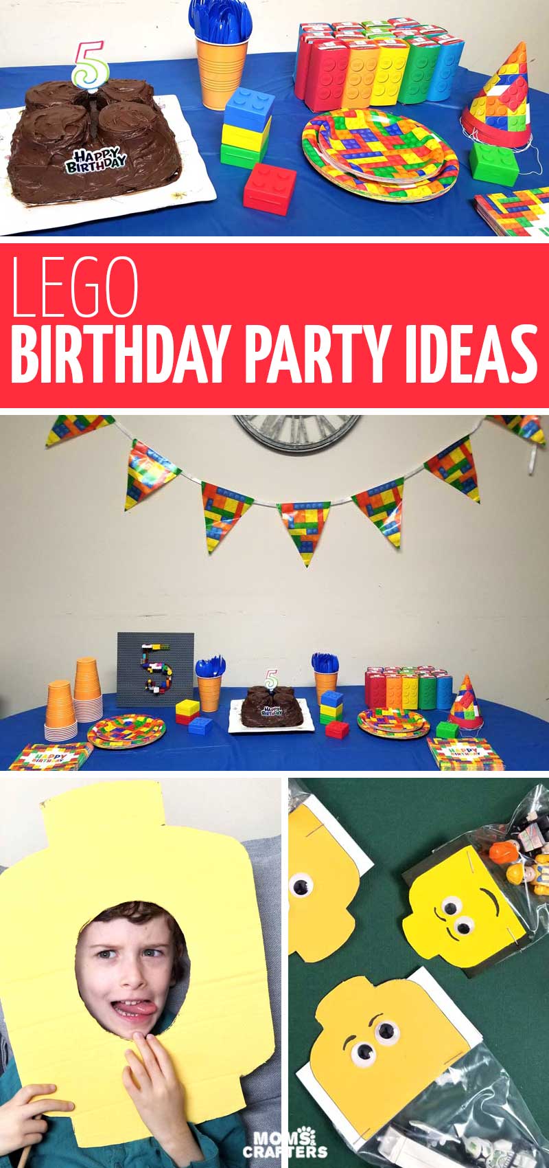 This list of LEGO birthday party ideas includes so many crafts and activities for a brick party! These ideas for a five year old birthday party theme include photo props, craft ideas, party activities, food ideas to serve, decorations, and more