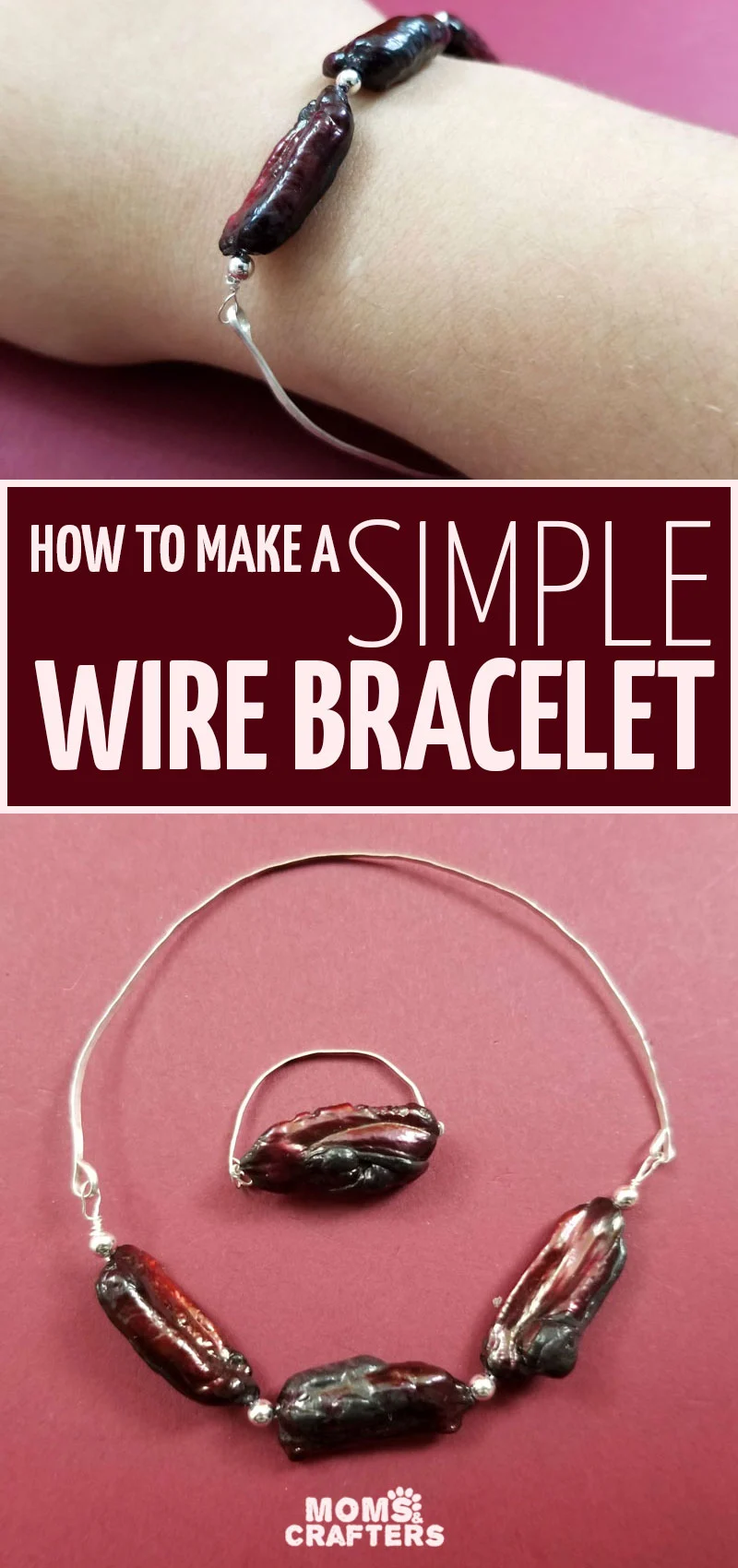 Click for a super simple and elegant wire bracelet DIY tutorial! This easy wire wrapped bangle bracelet is fun for stackign or wearing alone and is a cool jewelry making project for beginners. 
