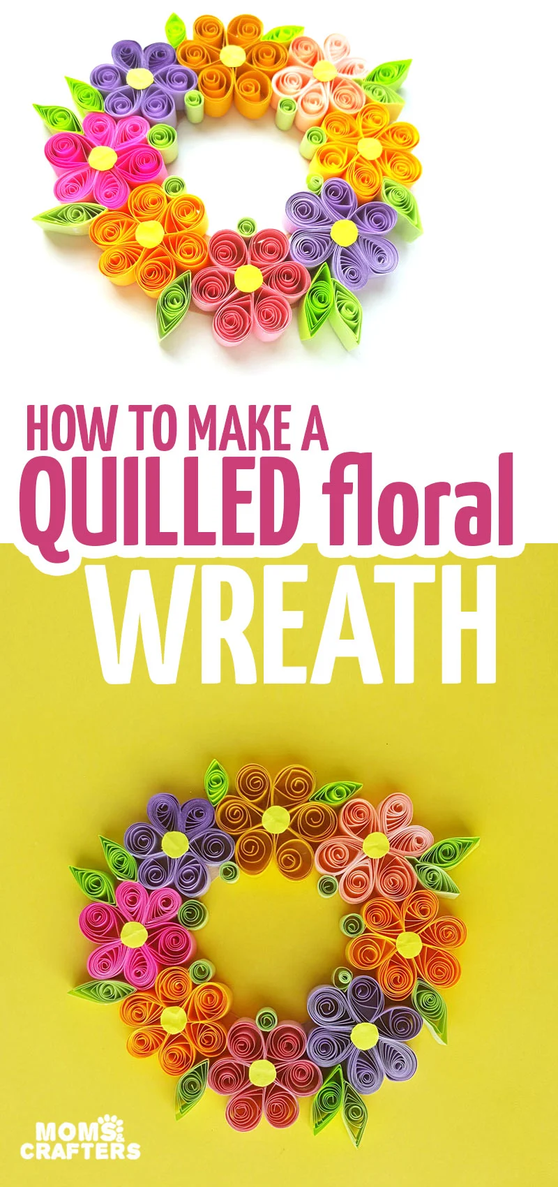 Click to learn how to make a paper quilling wreath - a paper quilling tutorial for beginners. This uses paper quilled flowers to make a stunning Spring wreath and spring or Easter decorations