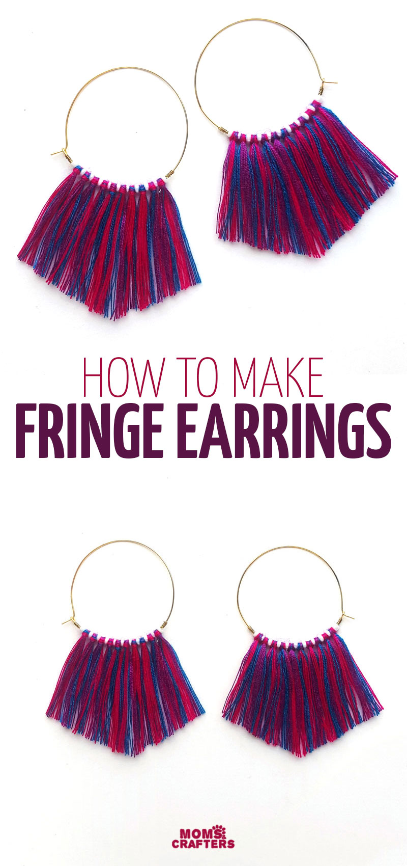 Click to learn how to make this hoop fringe earrings DIY TUTORIAL! This fun jewelry making project for beginners and teens is an easy and cheap idea for making earrings.