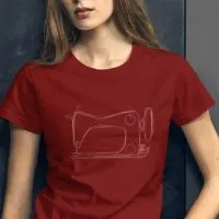 Sewing Shirt - Vintage Sewing Machine Sketch - Women's short sleeve t-shirt in red, green, blue,...