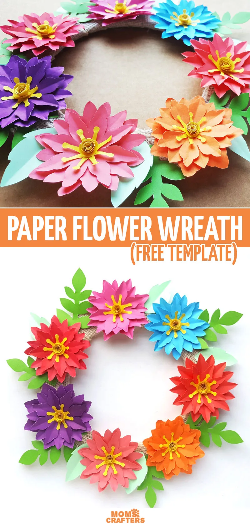 Click for a free printable paper flower templates and to learn how to make some beautiful spring and summer decor with a paper flower wreath tutorial