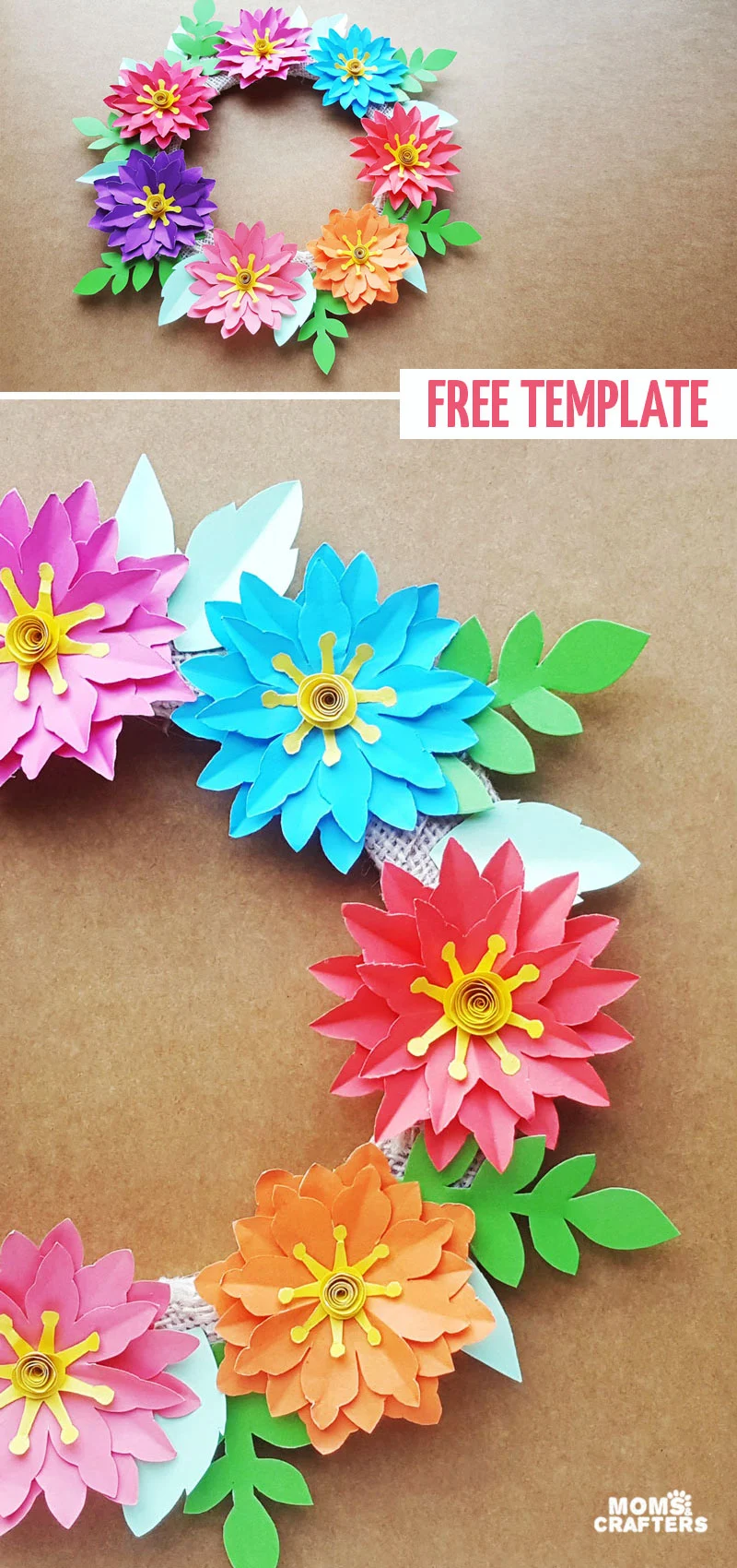 Click for a beautiful paper flower wreath tutorial and free printable templates for this fun Spring home decor project for teens