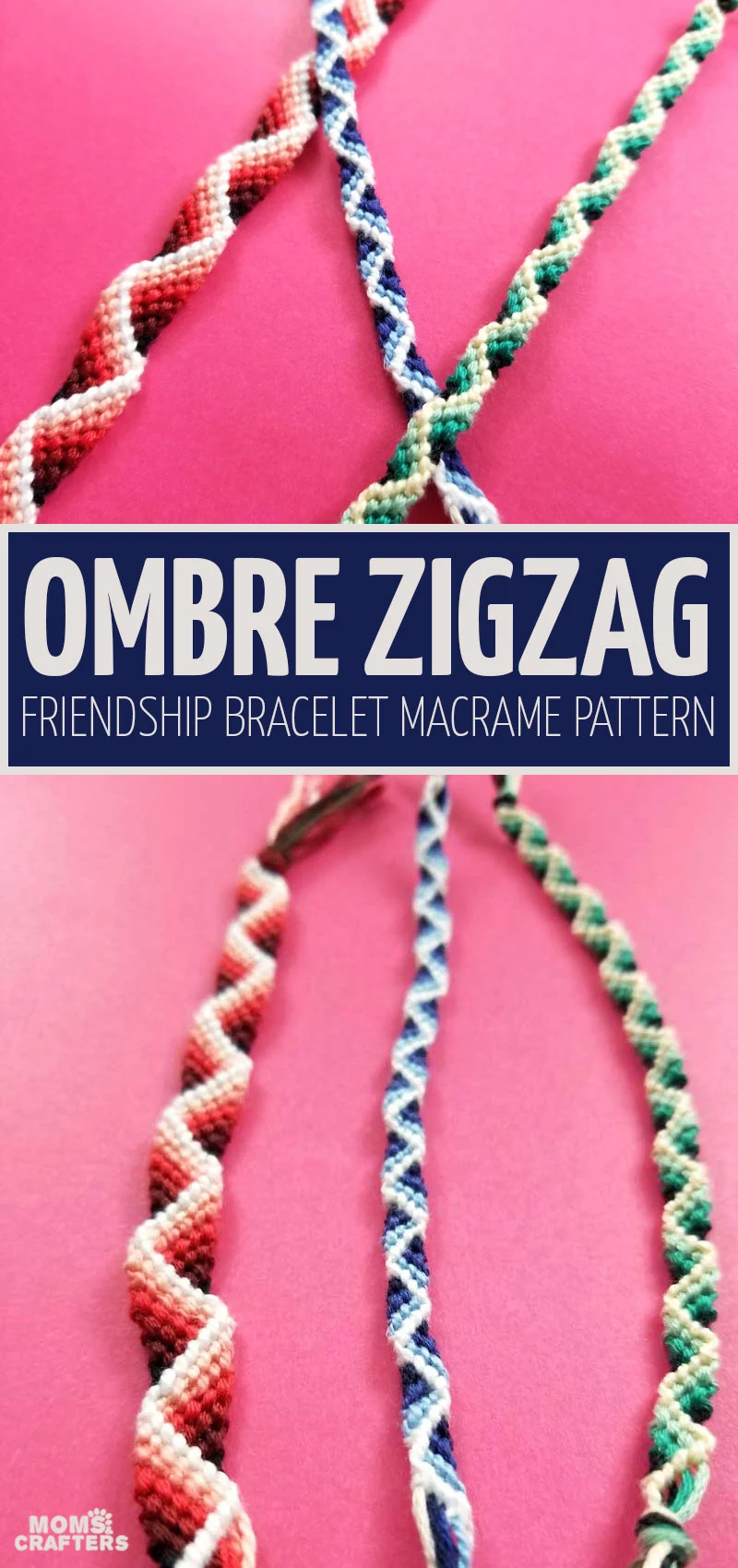 Click for a beautiful zig zag friendship bracelet pattern - an ombre macrame bracelet with a 3D ribbon effect! This stunning friendship bracelet knotting tutorial is appropriate for tweens, teens and even adults. 