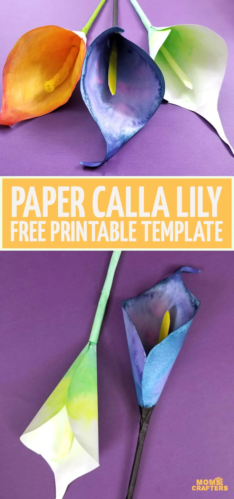 Want to learn a beautiful process for making watercolor paper flowers? Click to learn how to make a paper calla lily with free printable templates. These paper flowers are perfect for Mother's Day!
