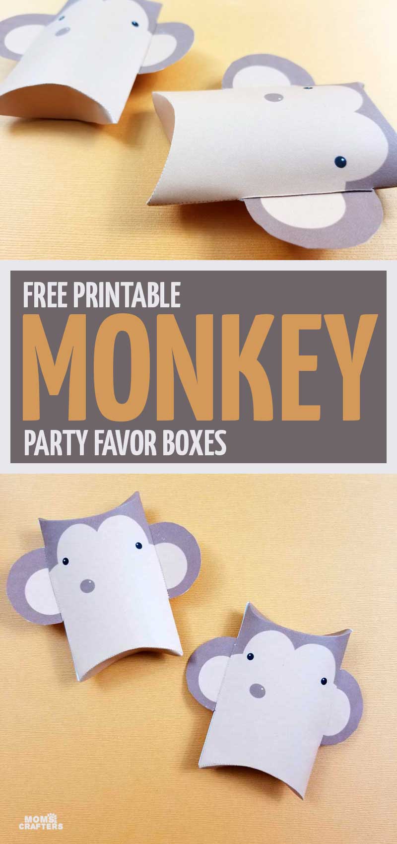 Pin it: these fun monkey party favors will be the hit of your monkey birthday parties! Click for the free printable treat boxes. More monkey birthday party ideas coming soon.