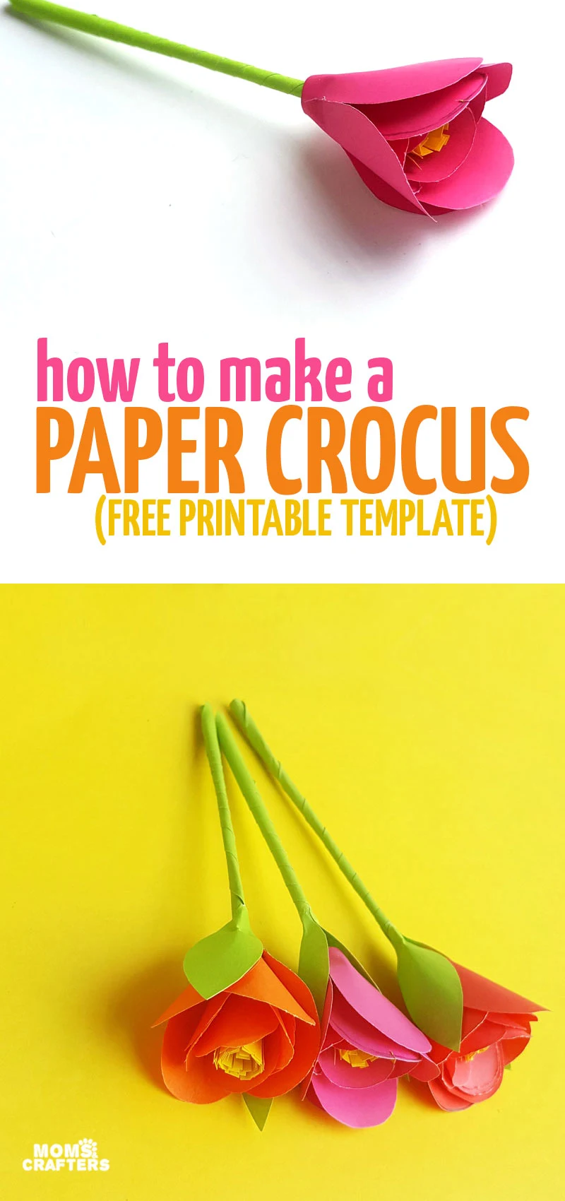 Learn how to make these beautiful paper crocus flowers - easy DIY paper flowers for beginners! It includes a free printable template to make your own from scratch