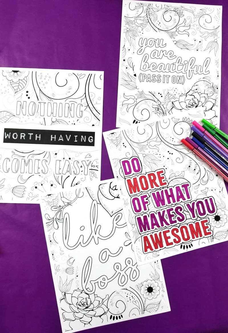 Click to download 4 motivating coloring pages for girls 10 and up - fun free printable coloring pages for teens tweens and adults.