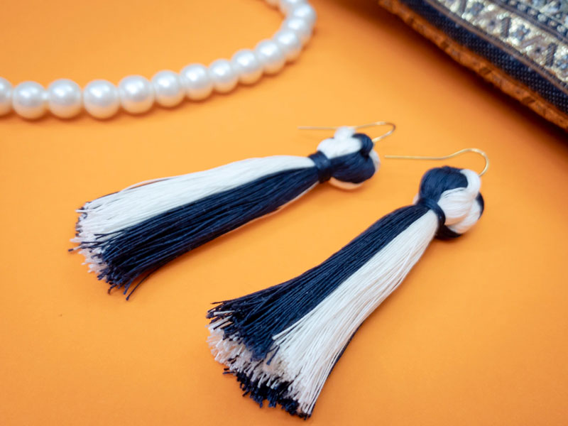 Handmade Fancy Silk Thread Earrings In Burgundy
