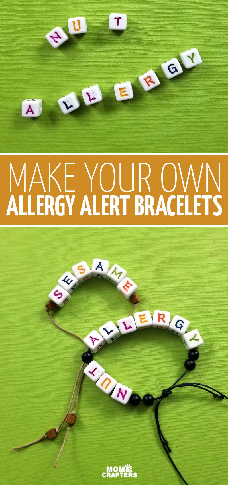 Make your own food allergy bracelets! This fun jewelry making project for kids is a sweet way to create allergy alerts - especially when you need them for a specific instance, such as travel, and not long term.