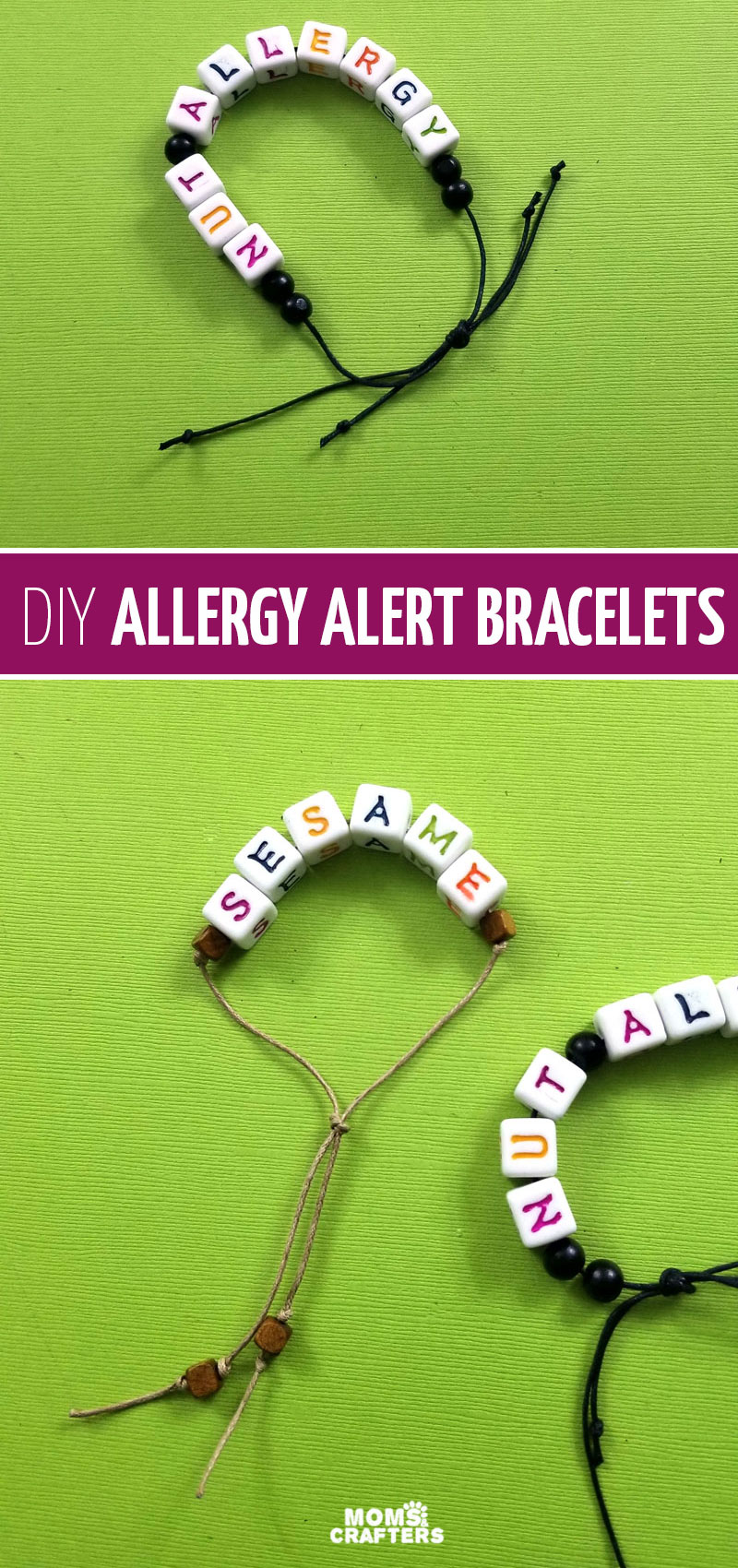 Food allergy mom tips and hacks - make your own food allergy bracelets! These allergy alert bracelets are fun for kids to make and wear.